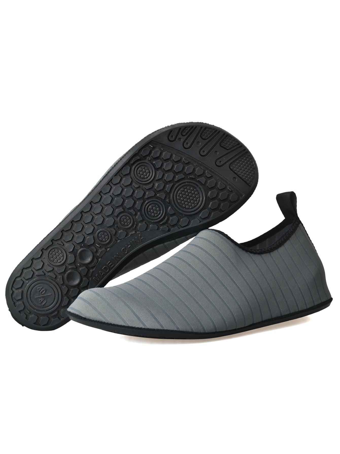 Womens Grey Striped Slip-On Aqua Shoes - Flatform Casual Comfort