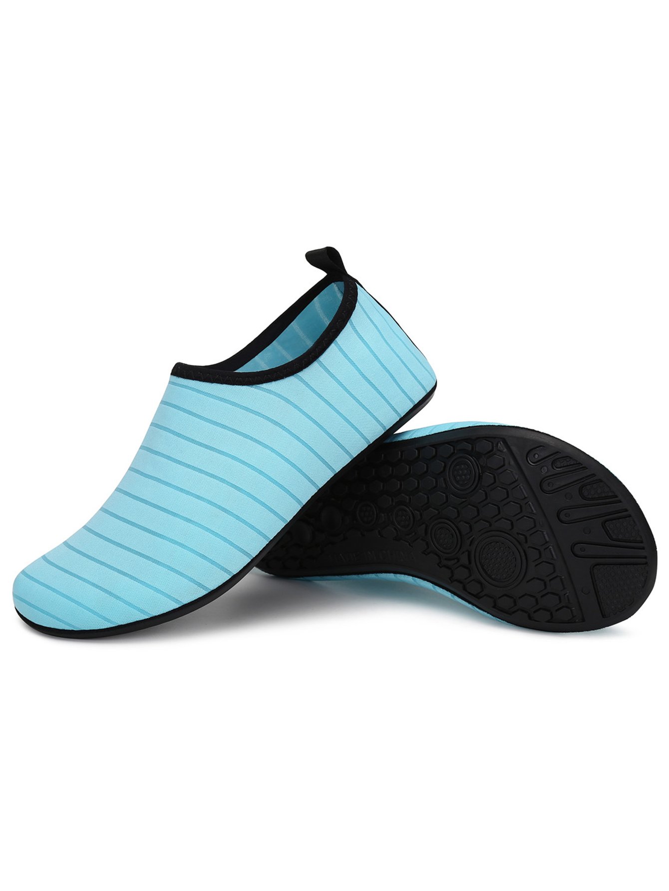 Womens Light Blue Striped Aqua Socks - Comfortable Flatform Slip-On