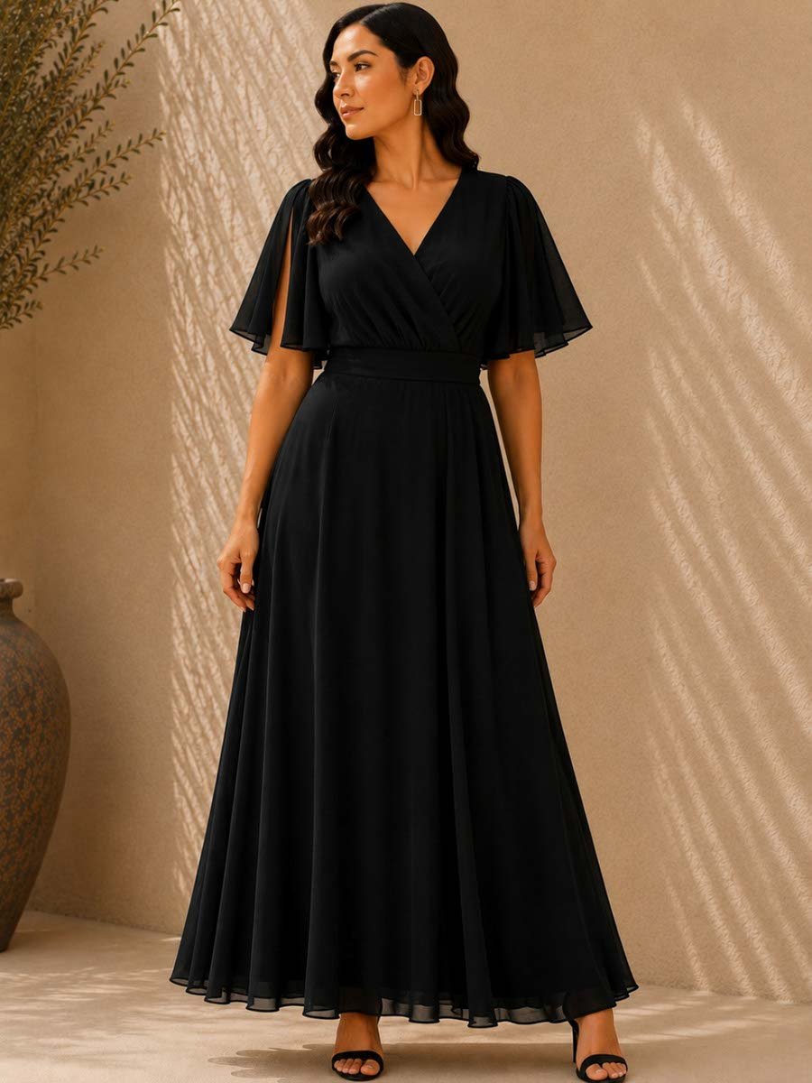 Black Slit Sleeves Georgette Maxi Dress