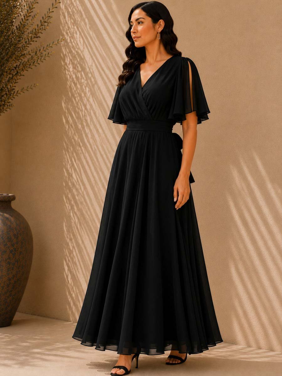 Black Slit Sleeves Georgette Maxi Dress