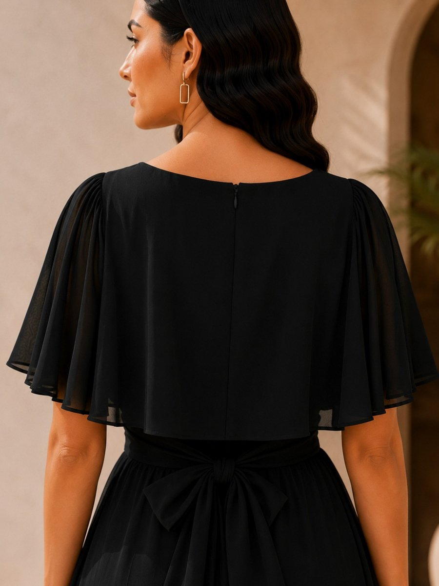 Black Slit Sleeves Georgette Maxi Dress