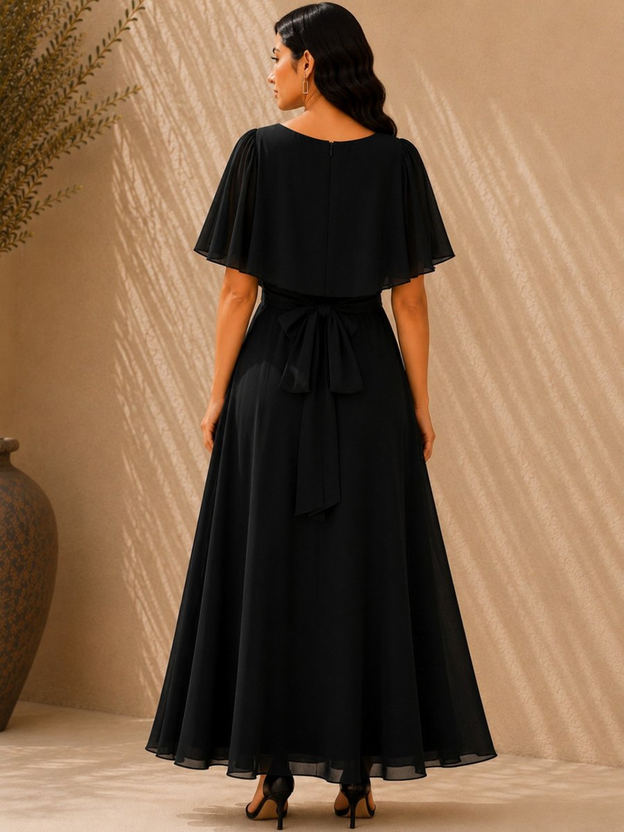 Black Slit Sleeves Georgette Maxi Dress