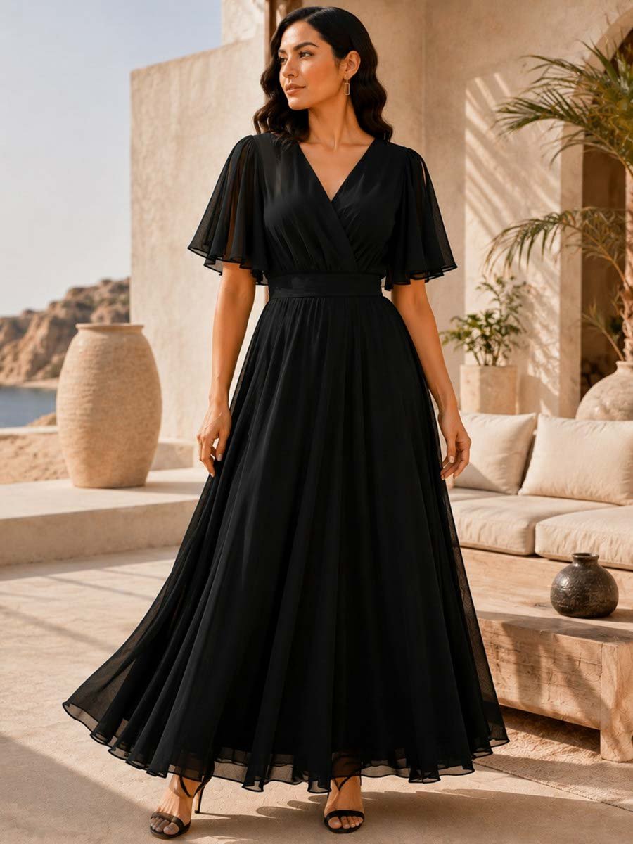 Black Slit Sleeves Georgette Maxi Dress