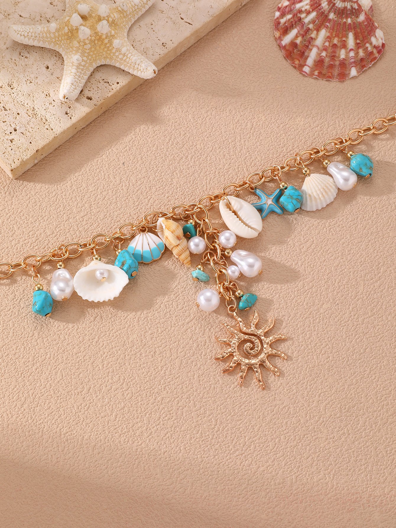 Seashell and Sun Charm Y-Necklace