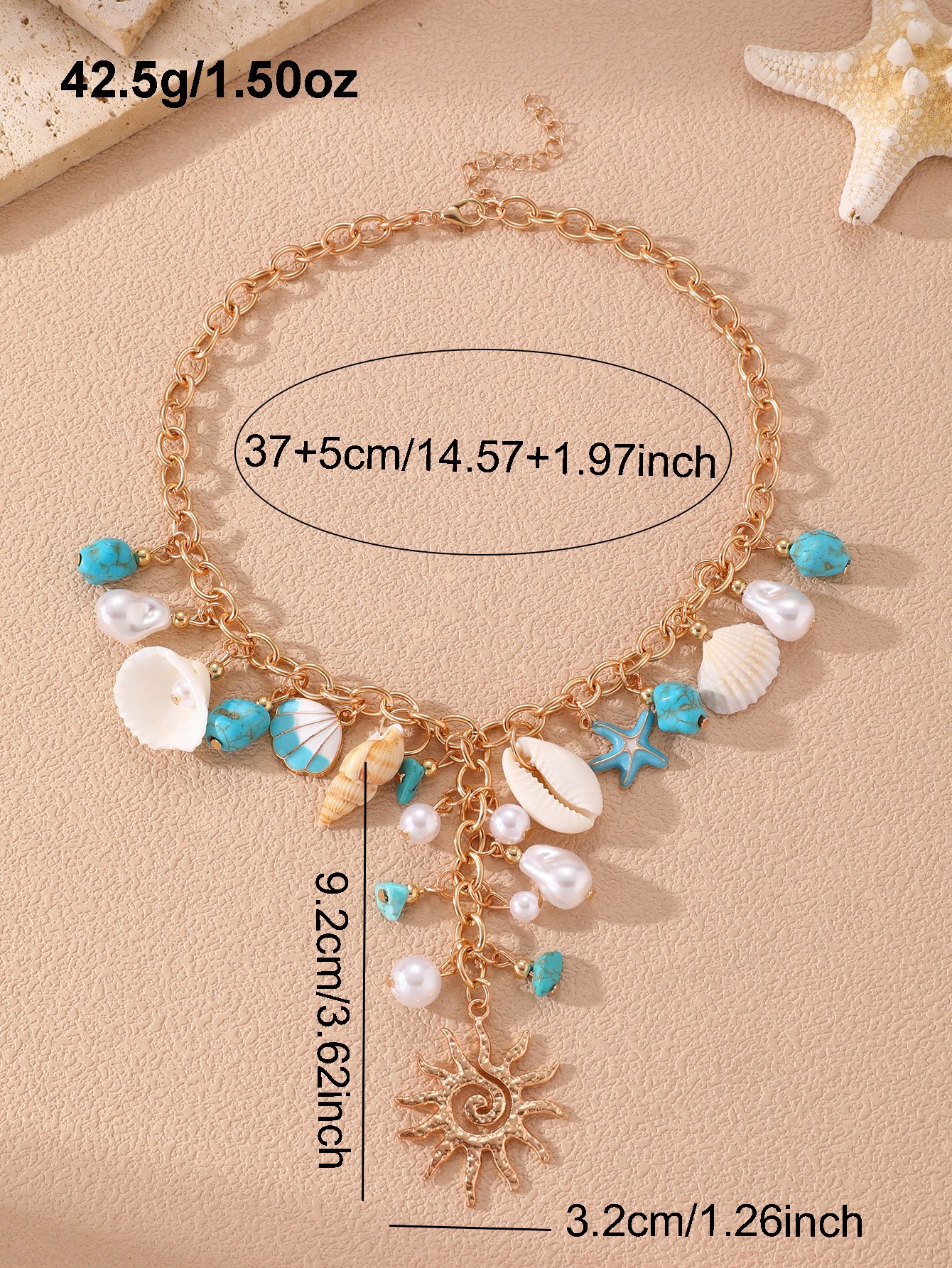 Seashell and Sun Charm Y-Necklace