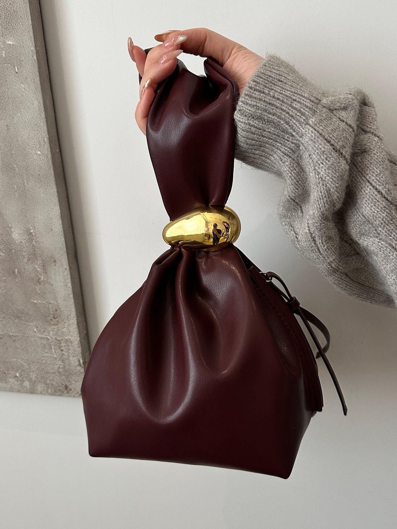 Burgundy Handbag with Gold Accent