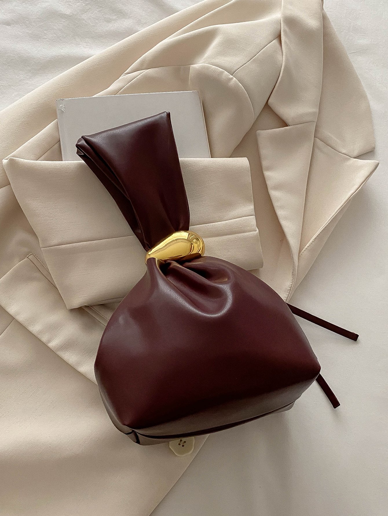 Burgundy Handbag with Gold Accent