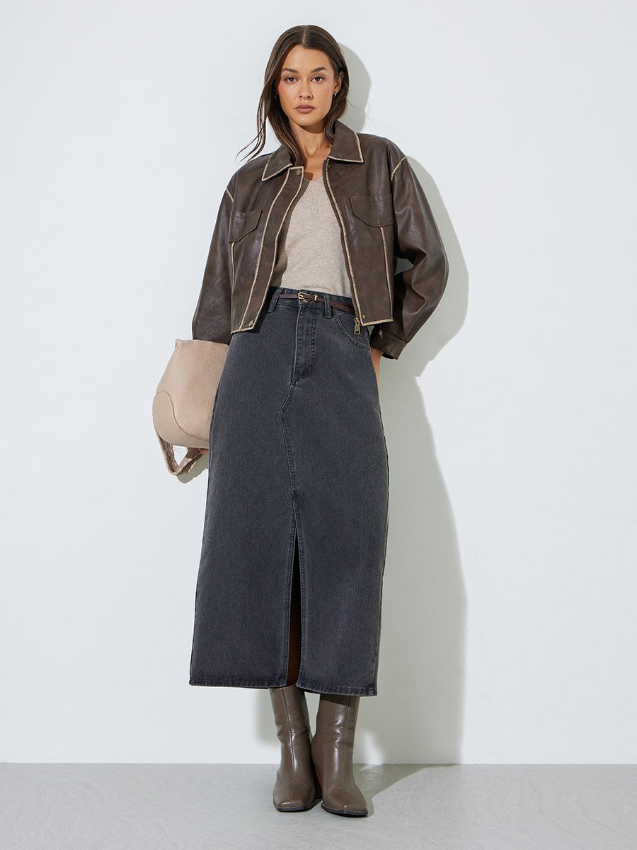 Coffee Brown Contrast Trims Bomber Jacket