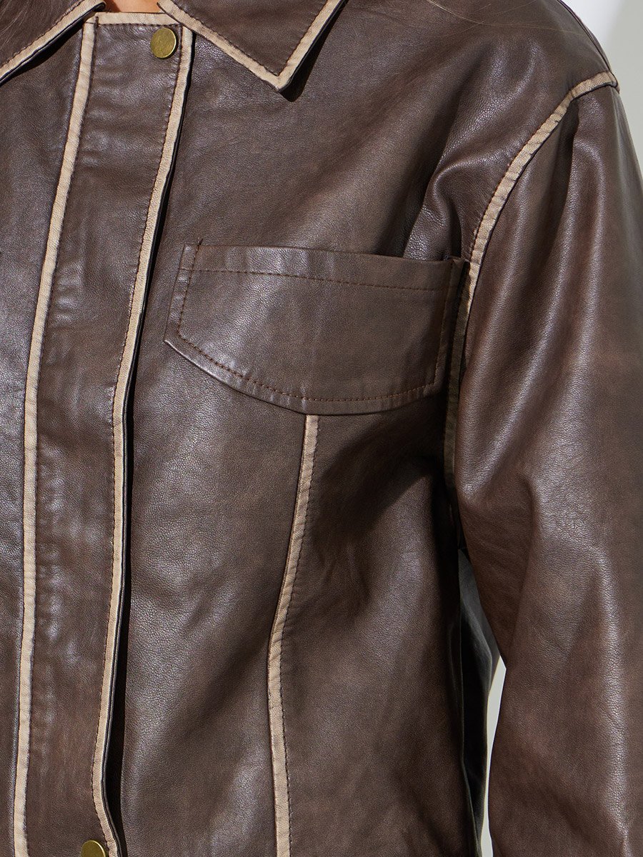 Coffee Brown Contrast Trims Bomber Jacket