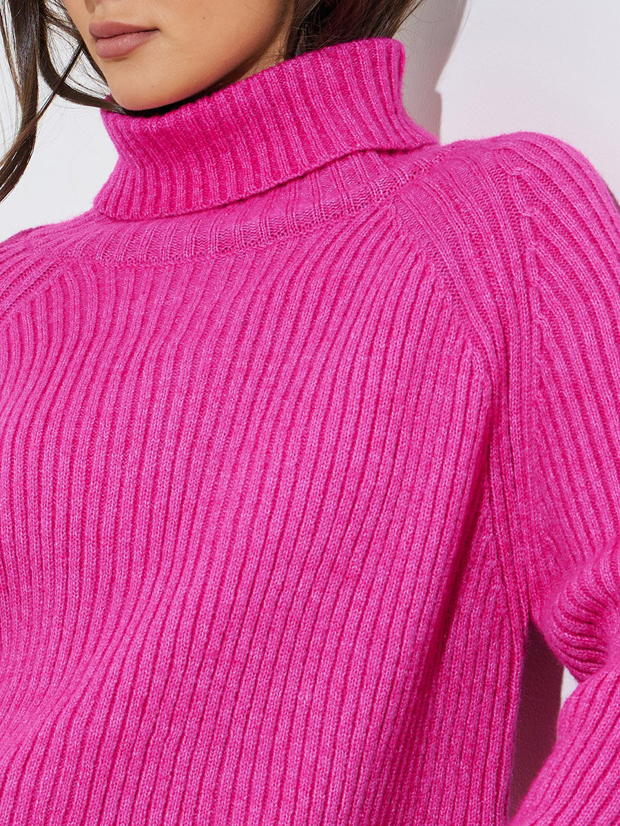 Pink Solid Turtle Neck Ribbed Sweater