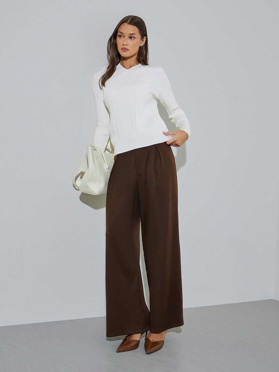 Off White Cable Knit V-Neck Sweater