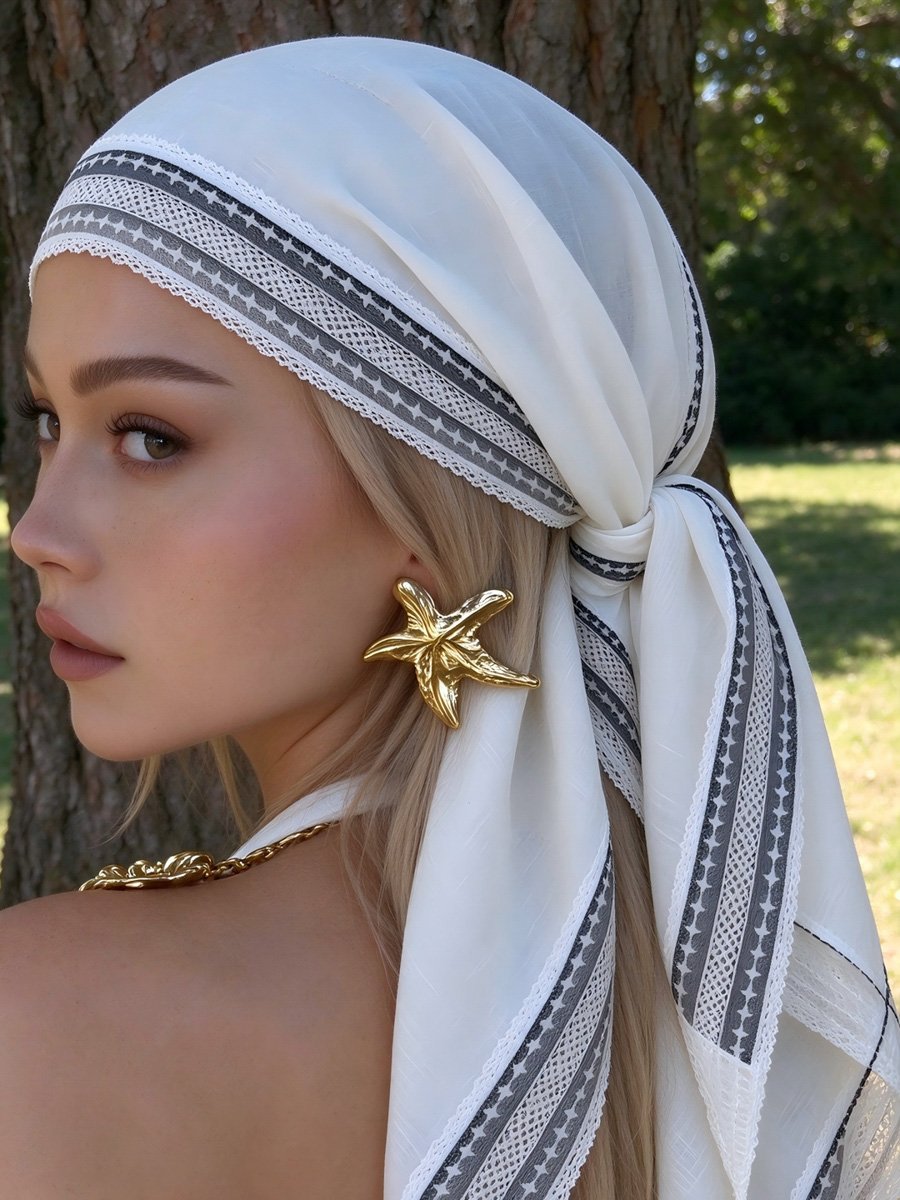White Geometric Lace Scarf
