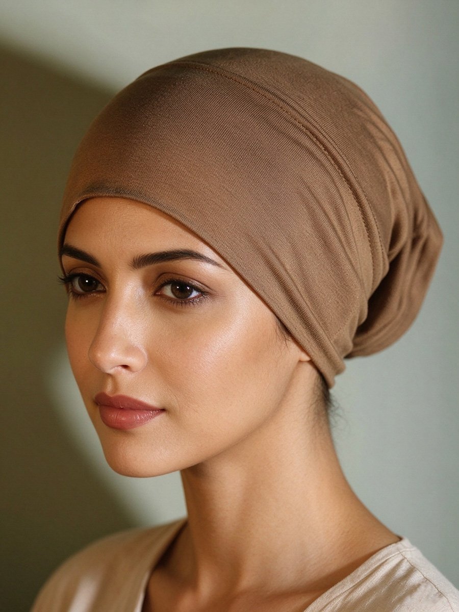 Brown Solid Tube Hijab Cap