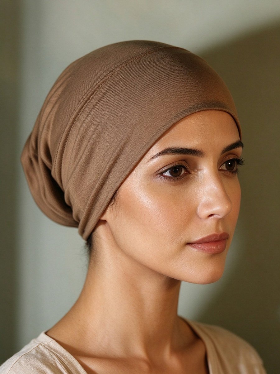 Brown Solid Tube Hijab Cap