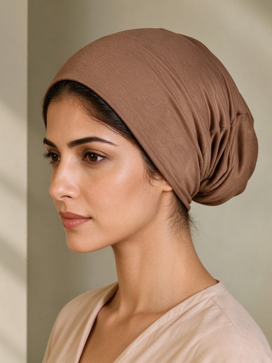 Brown Solid Tube Hijab Cap