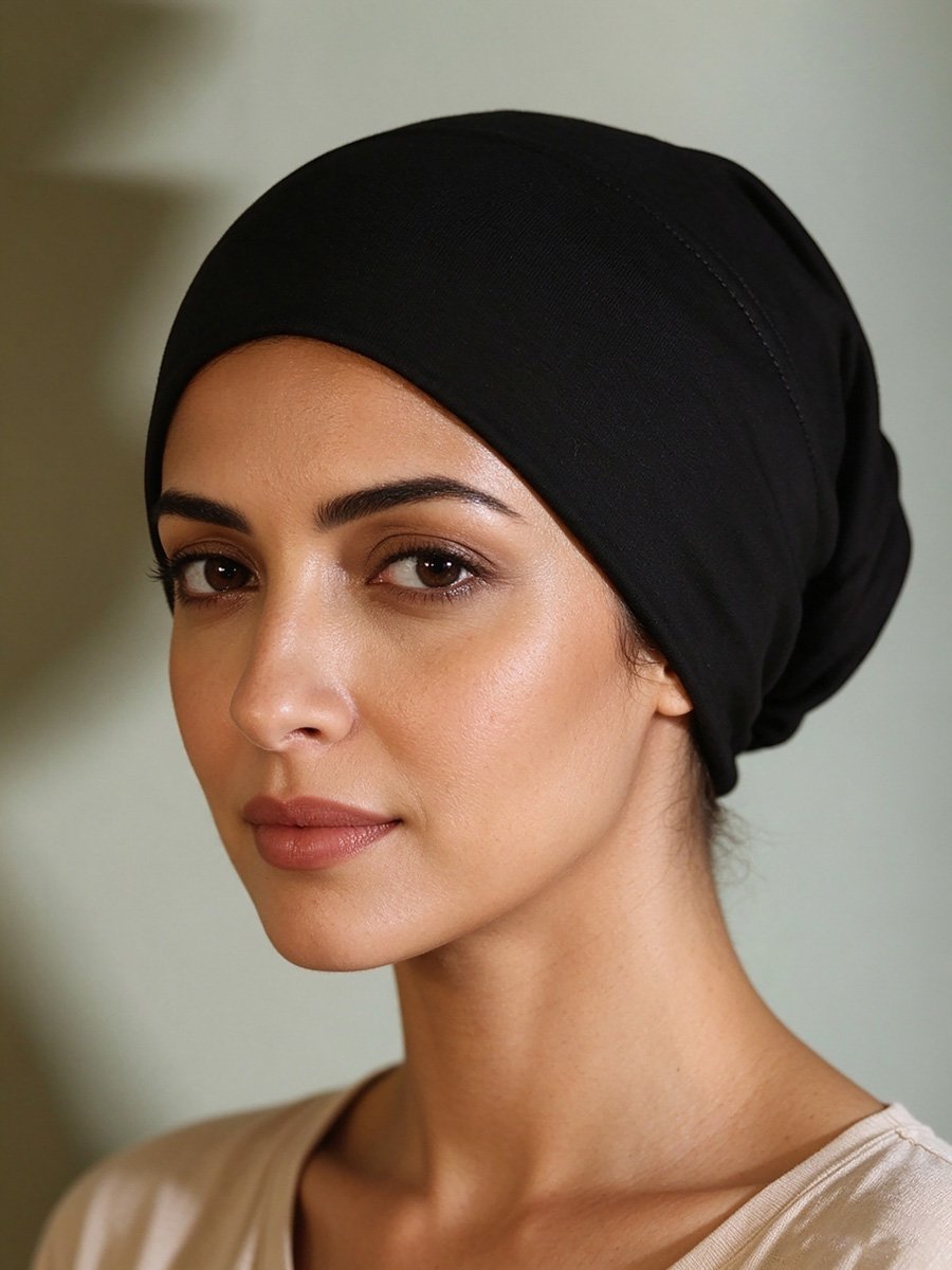 قبعة حجاب أنبوبية سادة سوداء