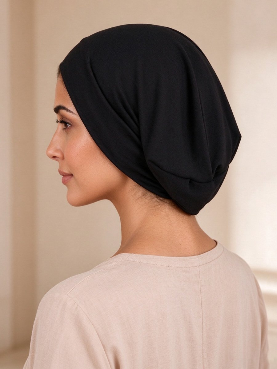 قبعة حجاب أنبوبية سادة سوداء