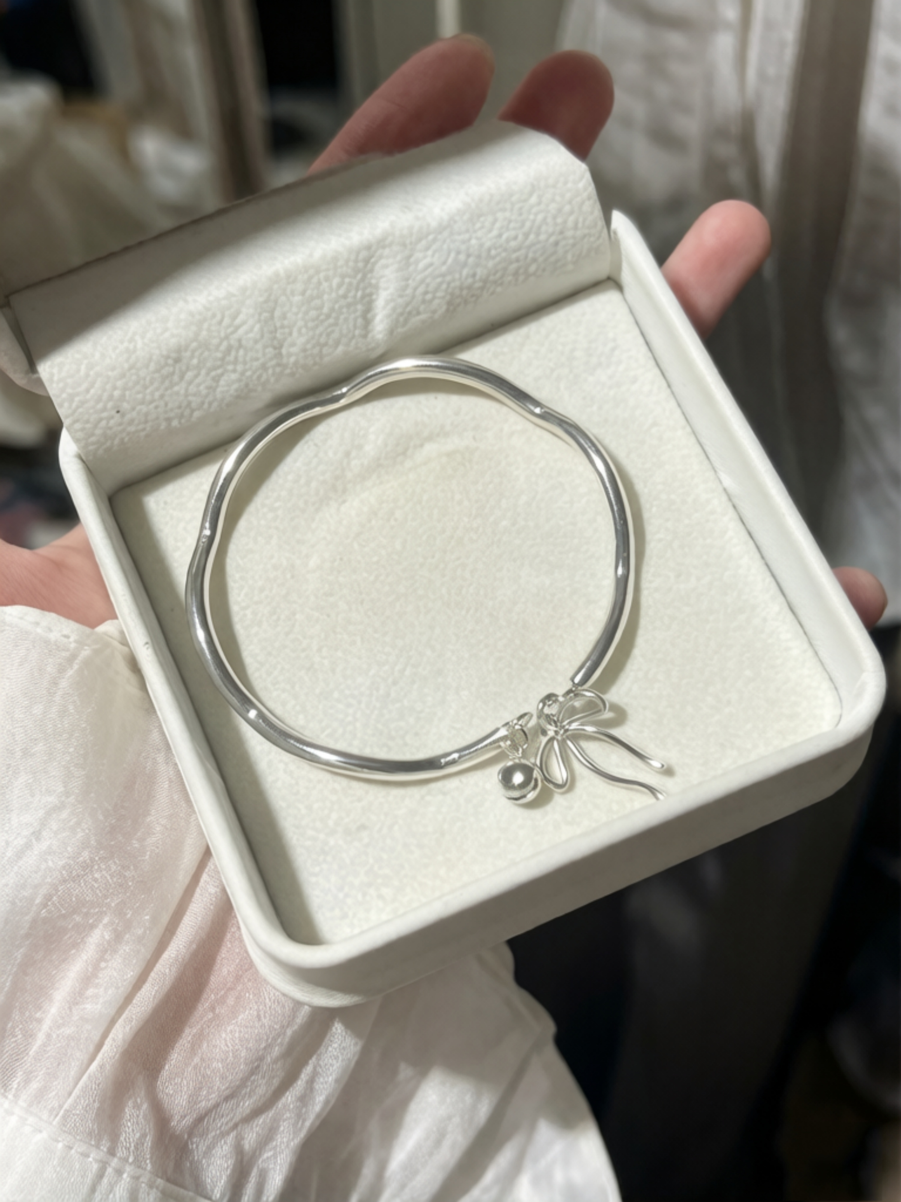 Silver Bow Bangle Bracelet