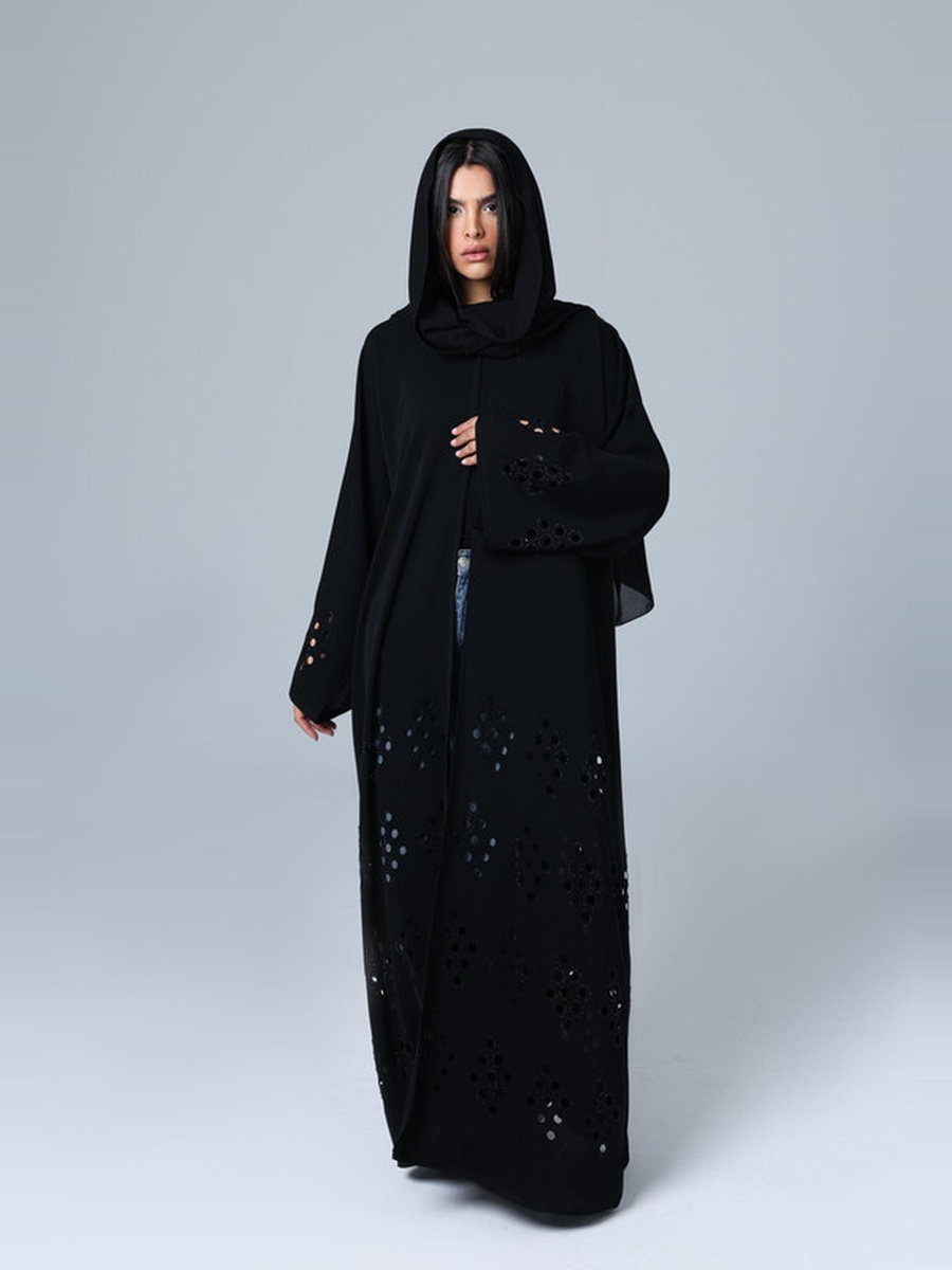 Black Crystal Filigree Design Abaya