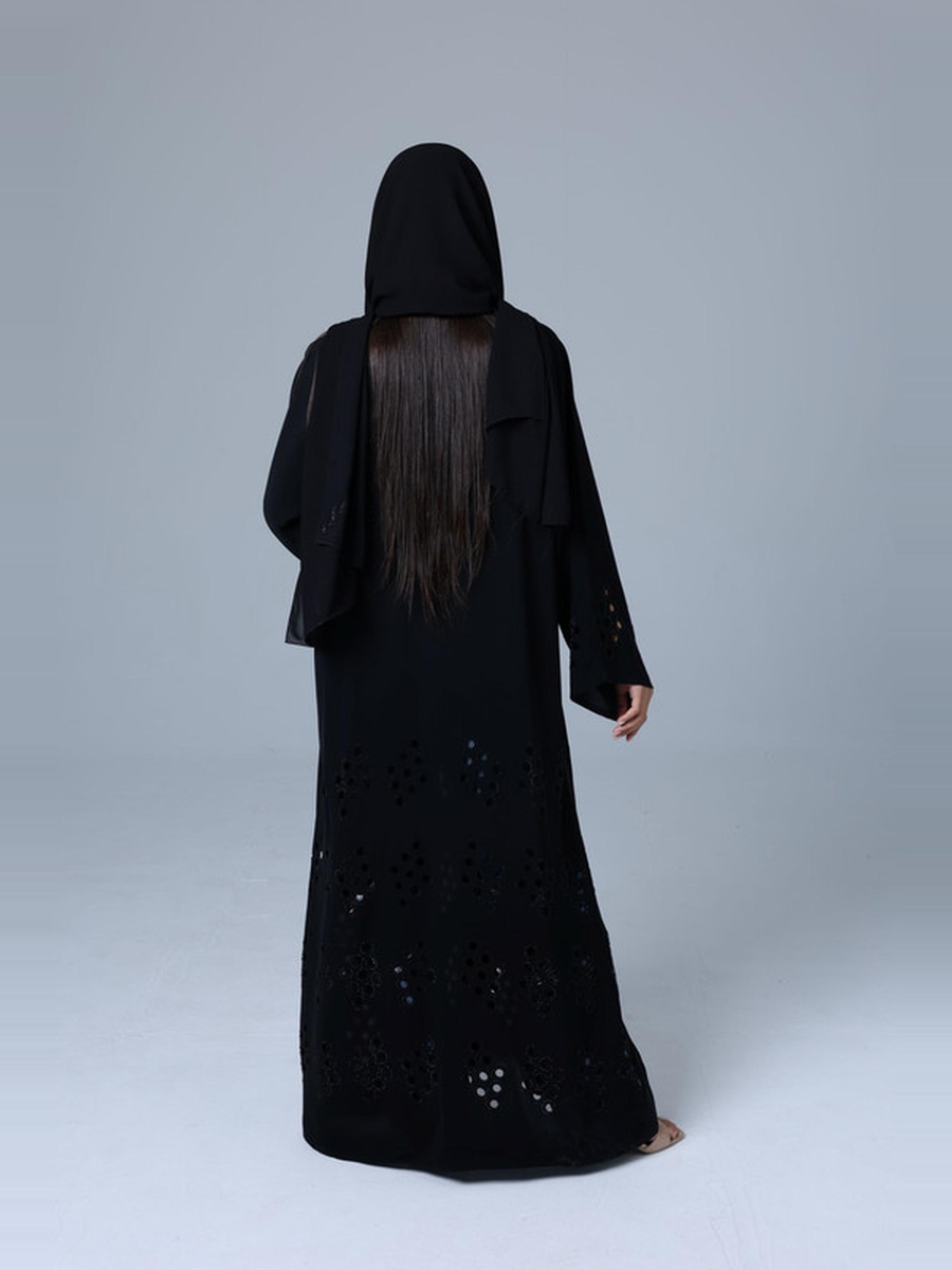 Black Crystal Filigree Design Abaya