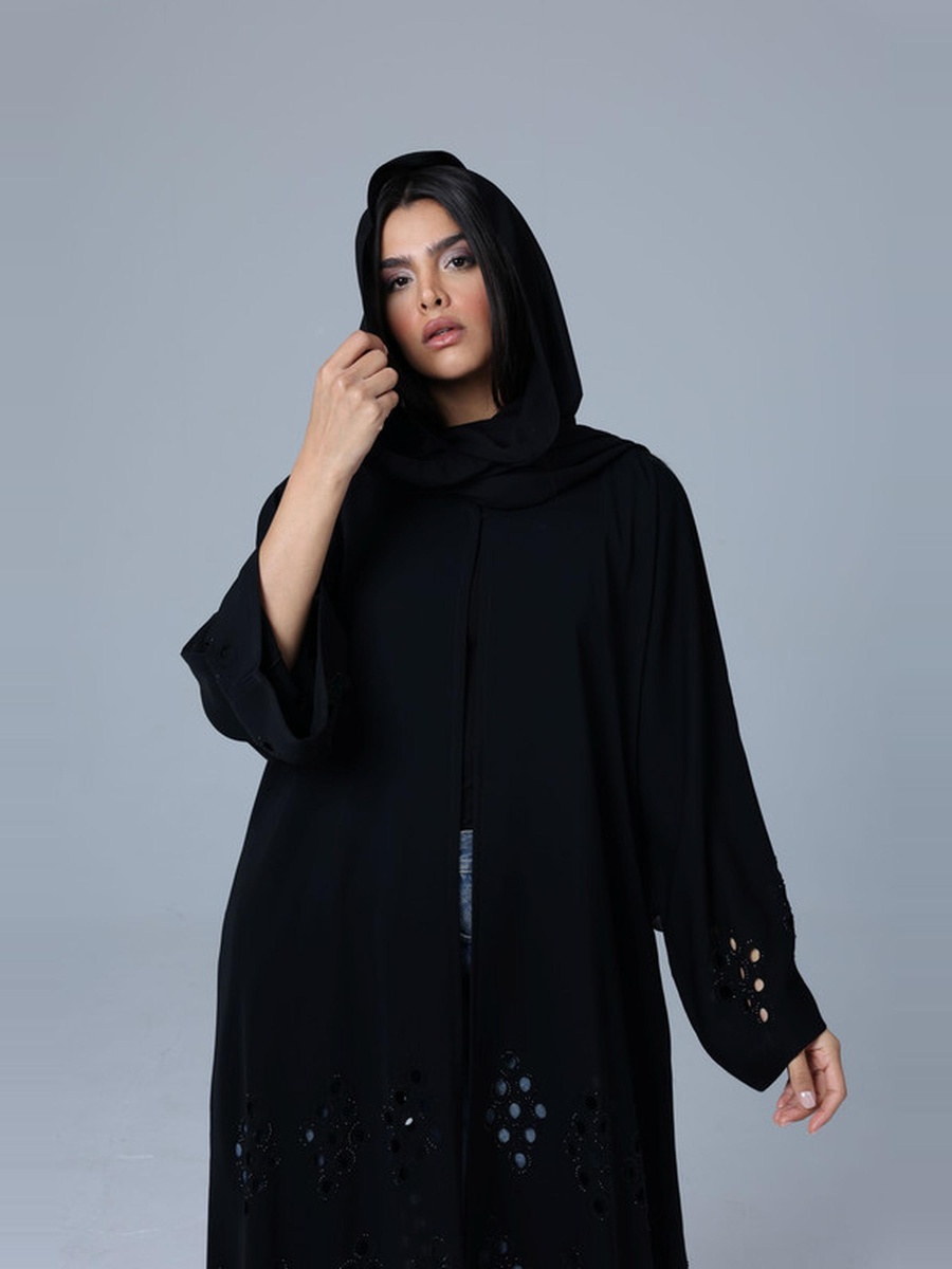 Black Crystal Filigree Design Abaya