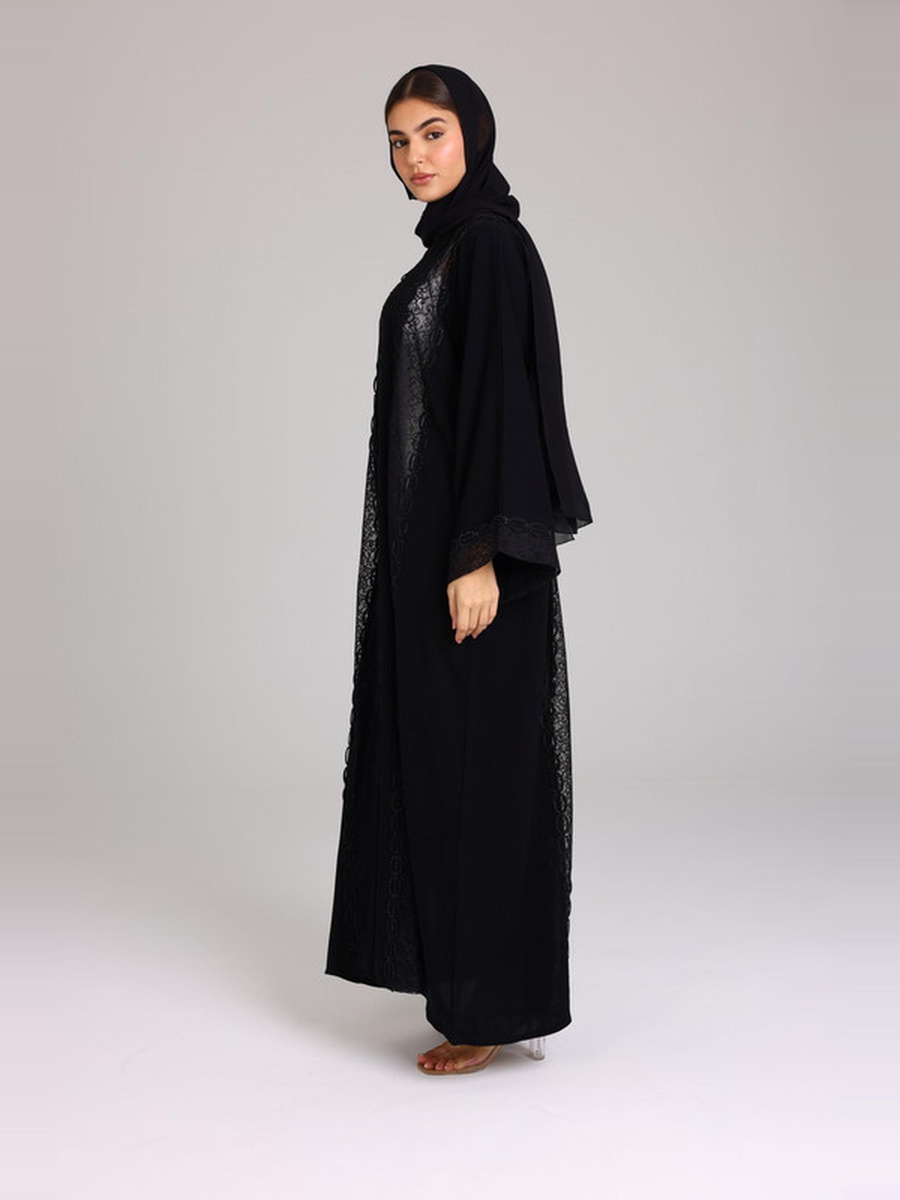 Black Lace Panel Abaya