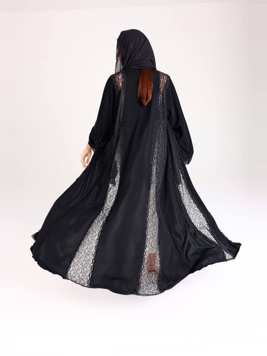 Black Lace Panel Abaya