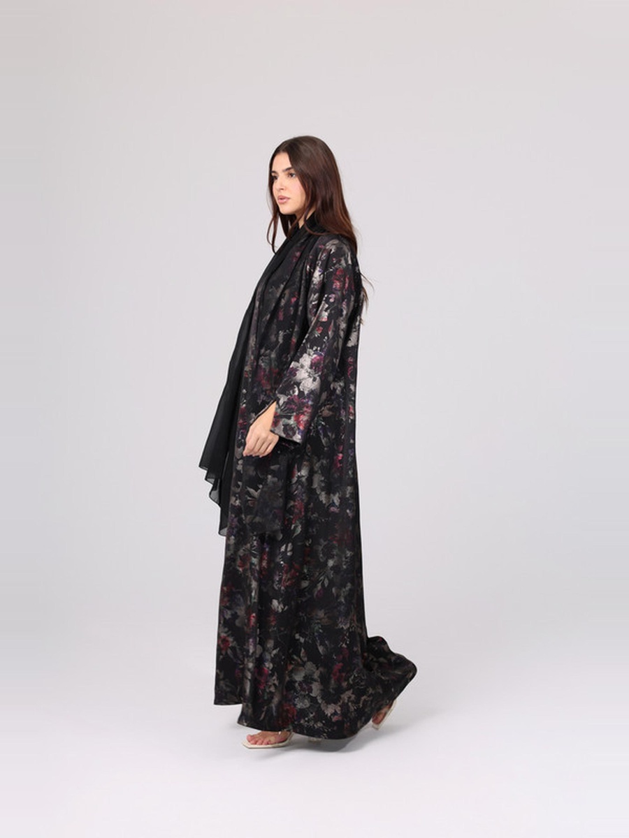 Black Floral Pattern Abaya