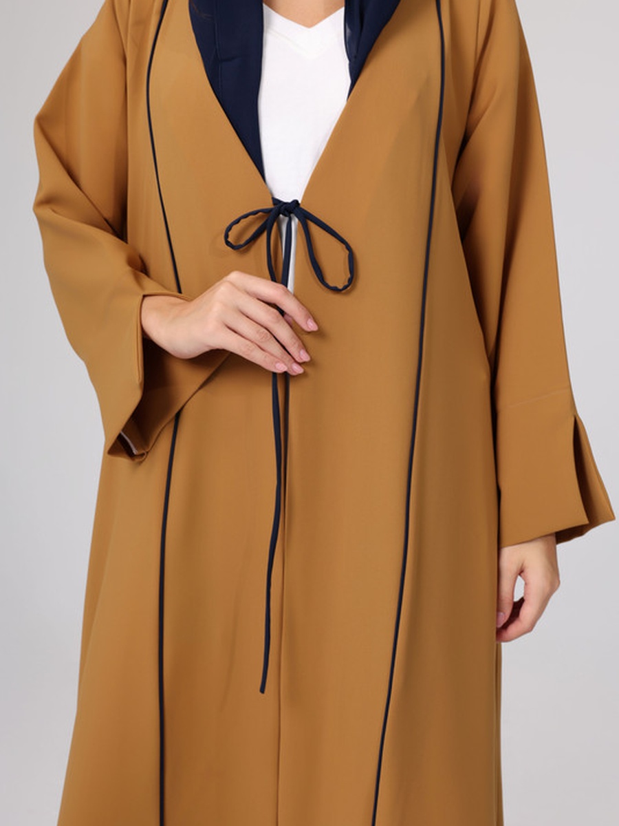 Brown Open Front Tie Casual Abaya