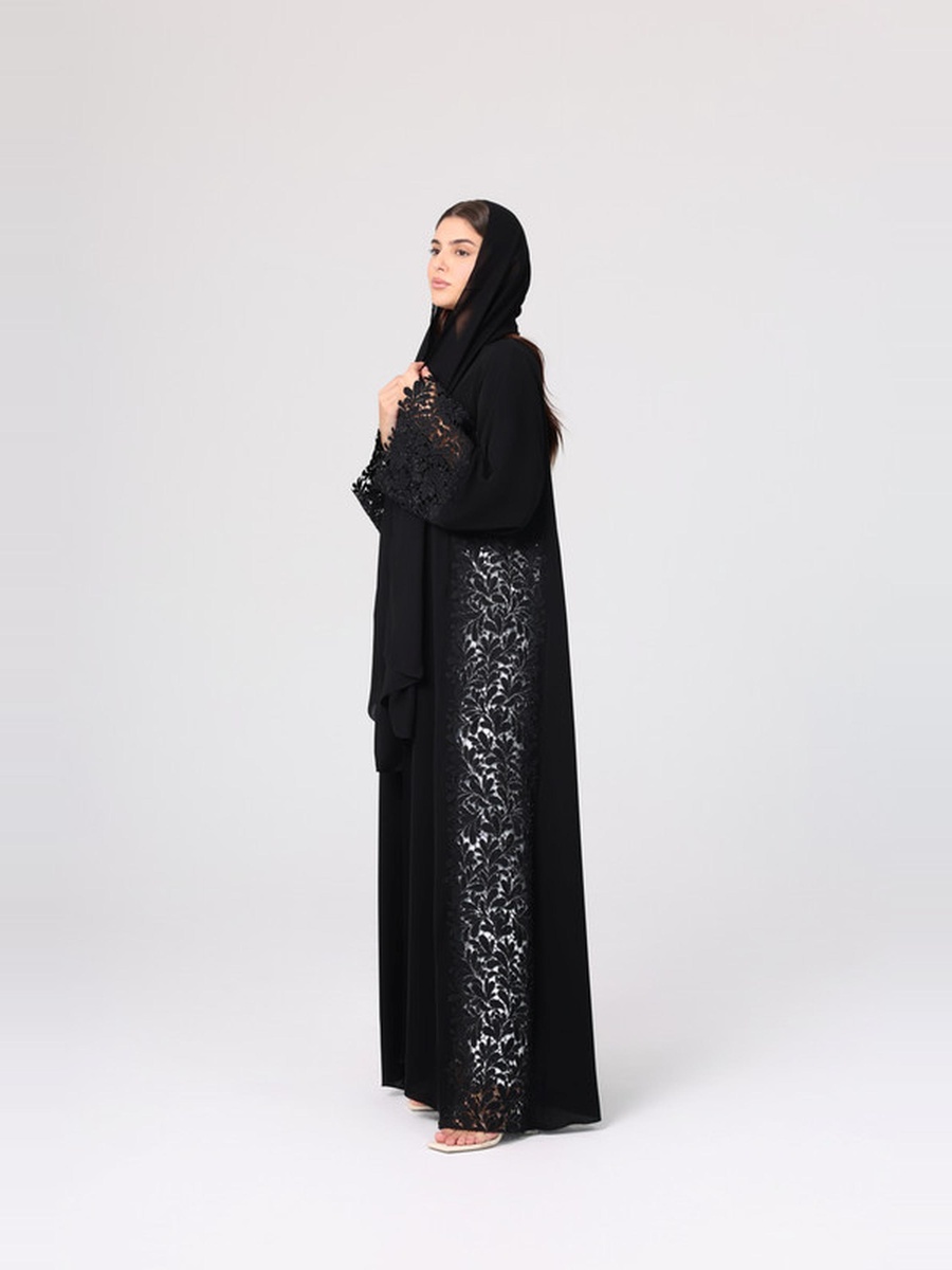 Black Lace Sleeves Layered Abaya