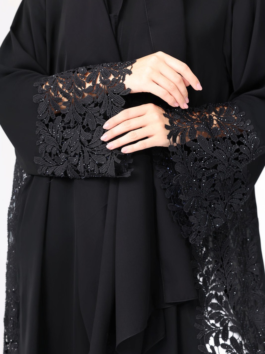 Black Lace Sleeves Layered Abaya