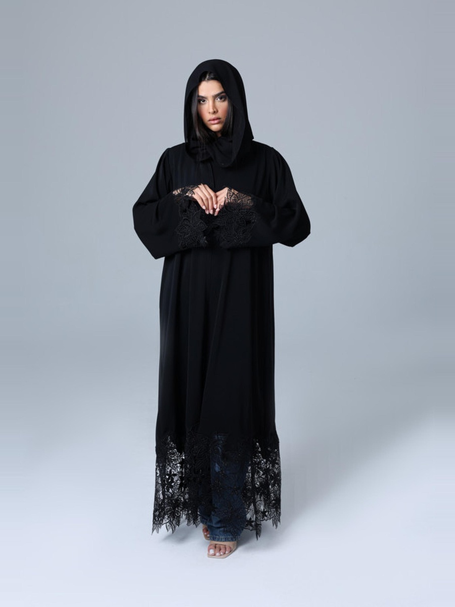 Black Lace Sleeves Abaya