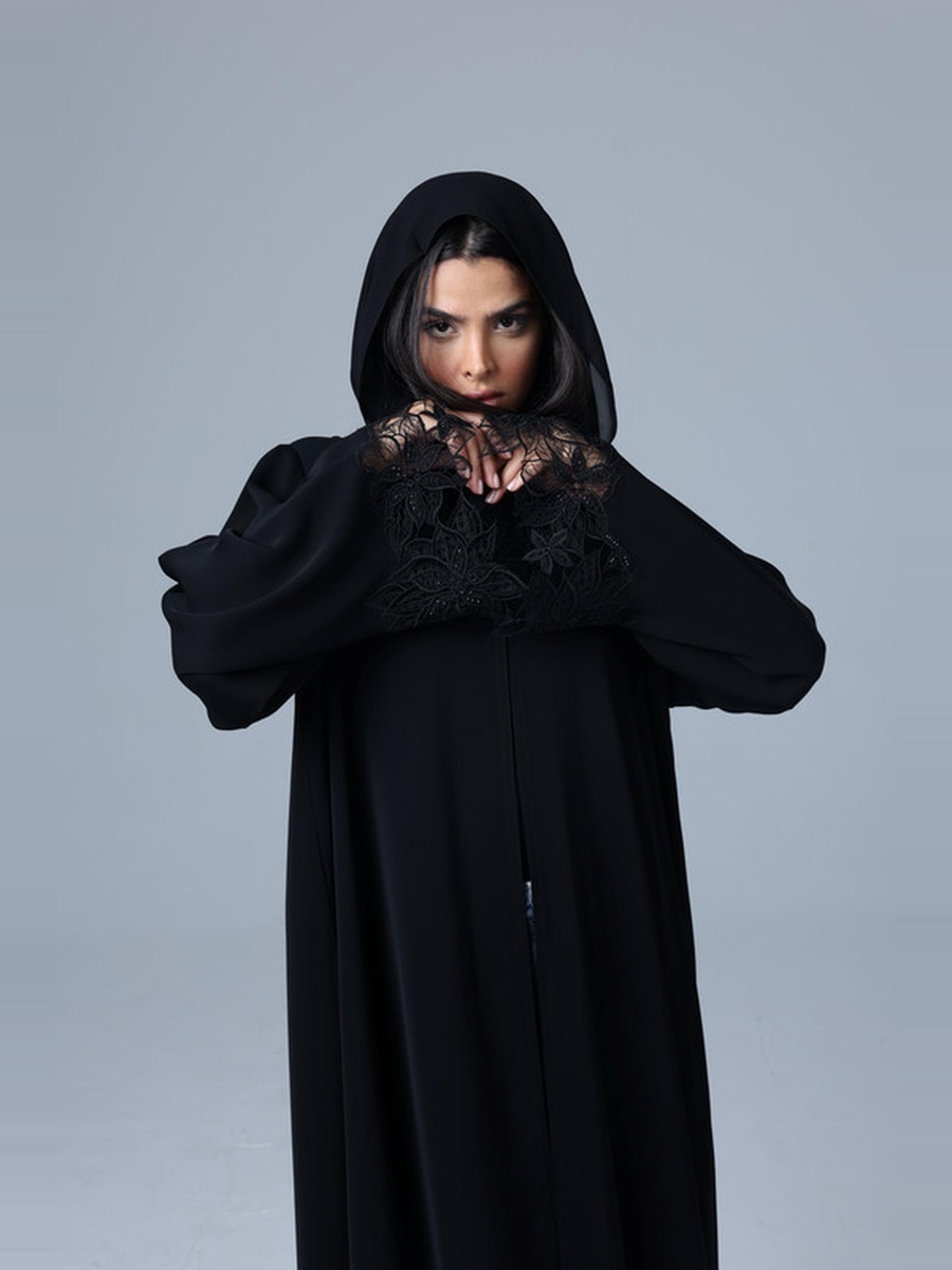 Black Lace Sleeves Abaya