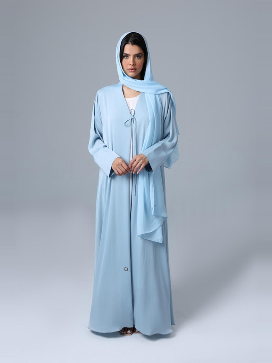 Blue Open Front Tie Casual Abaya