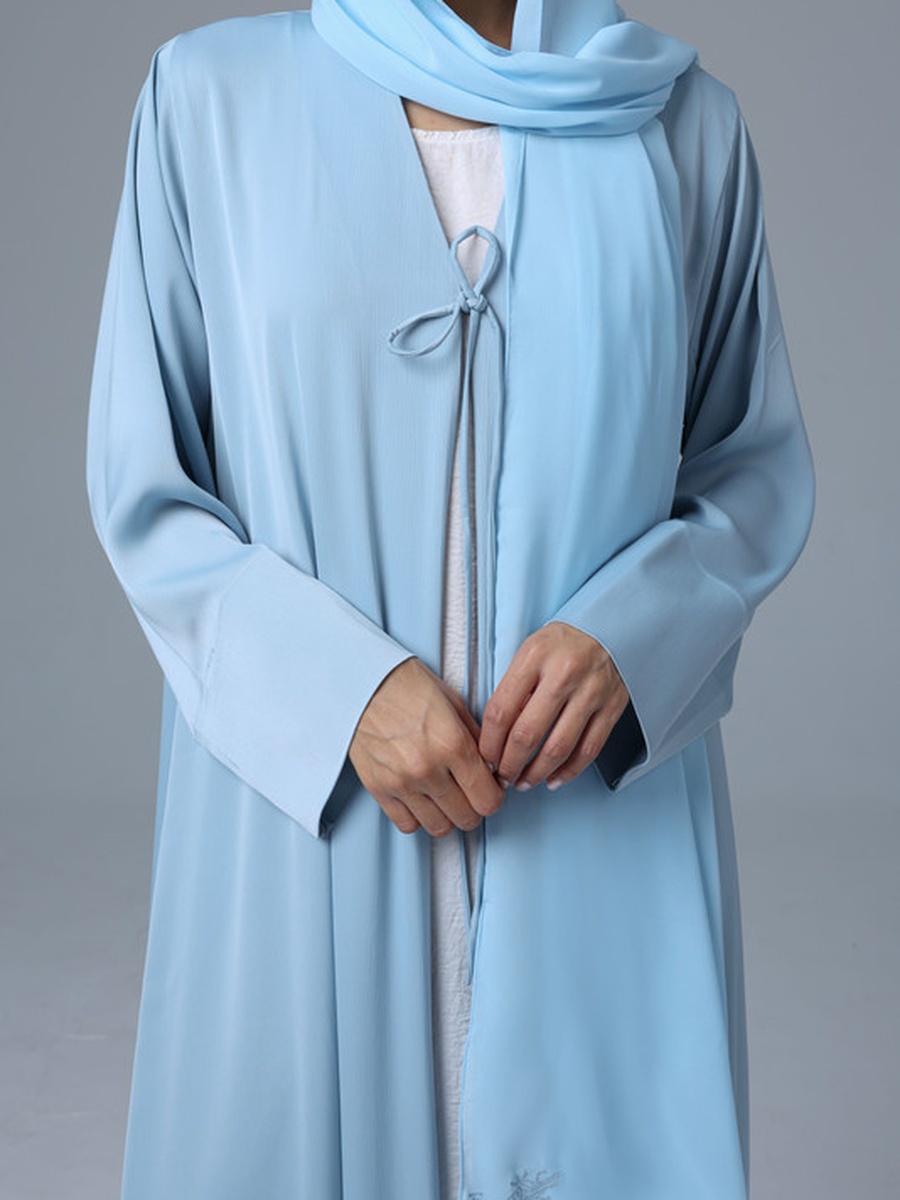 Blue Open Front Tie Casual Abaya