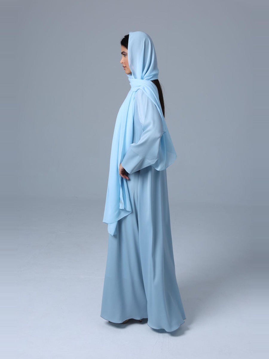 Blue Open Front Tie Casual Abaya