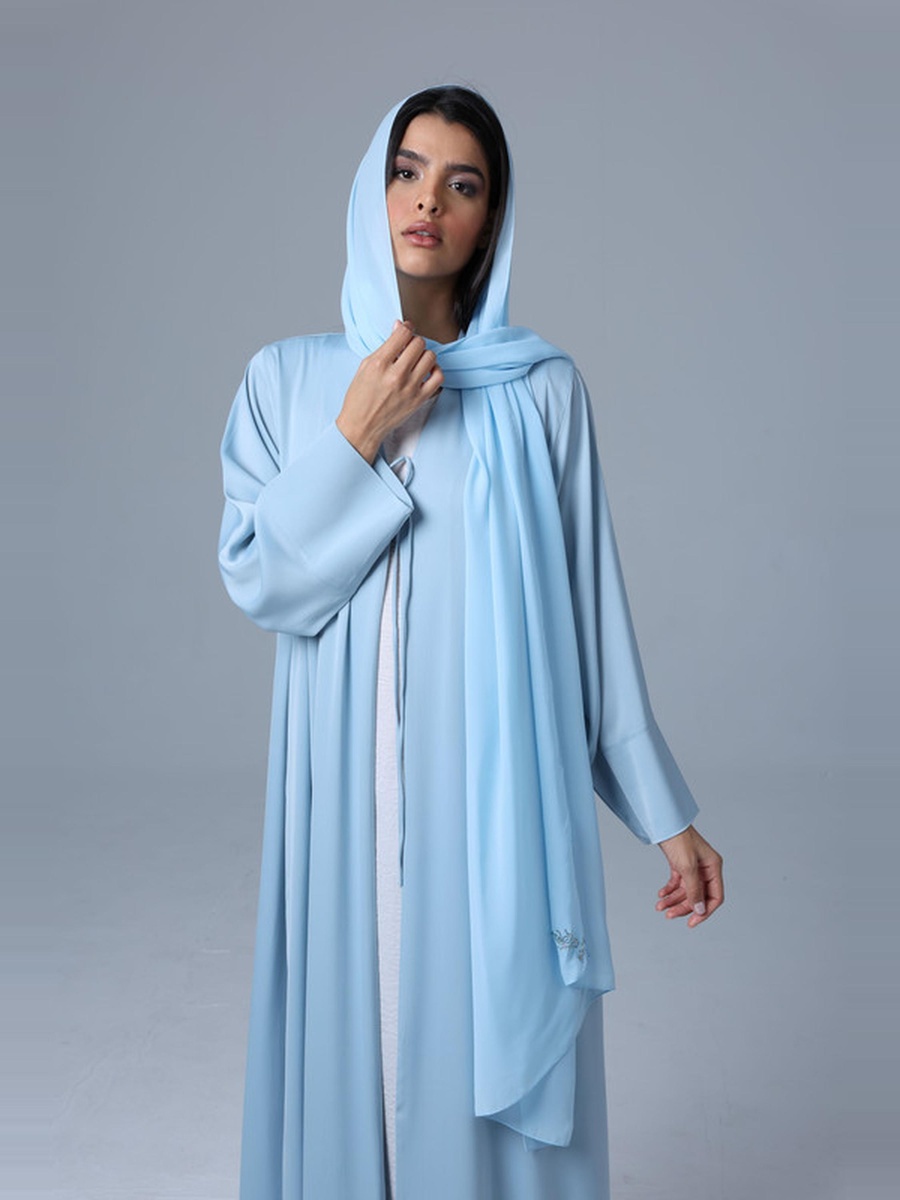 Blue Open Front Tie Casual Abaya