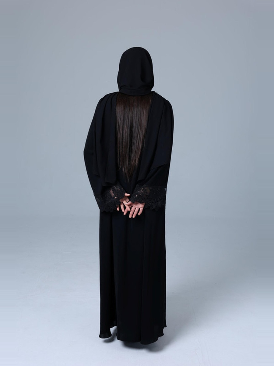 Black Crystal Lace Sleeve Abaya