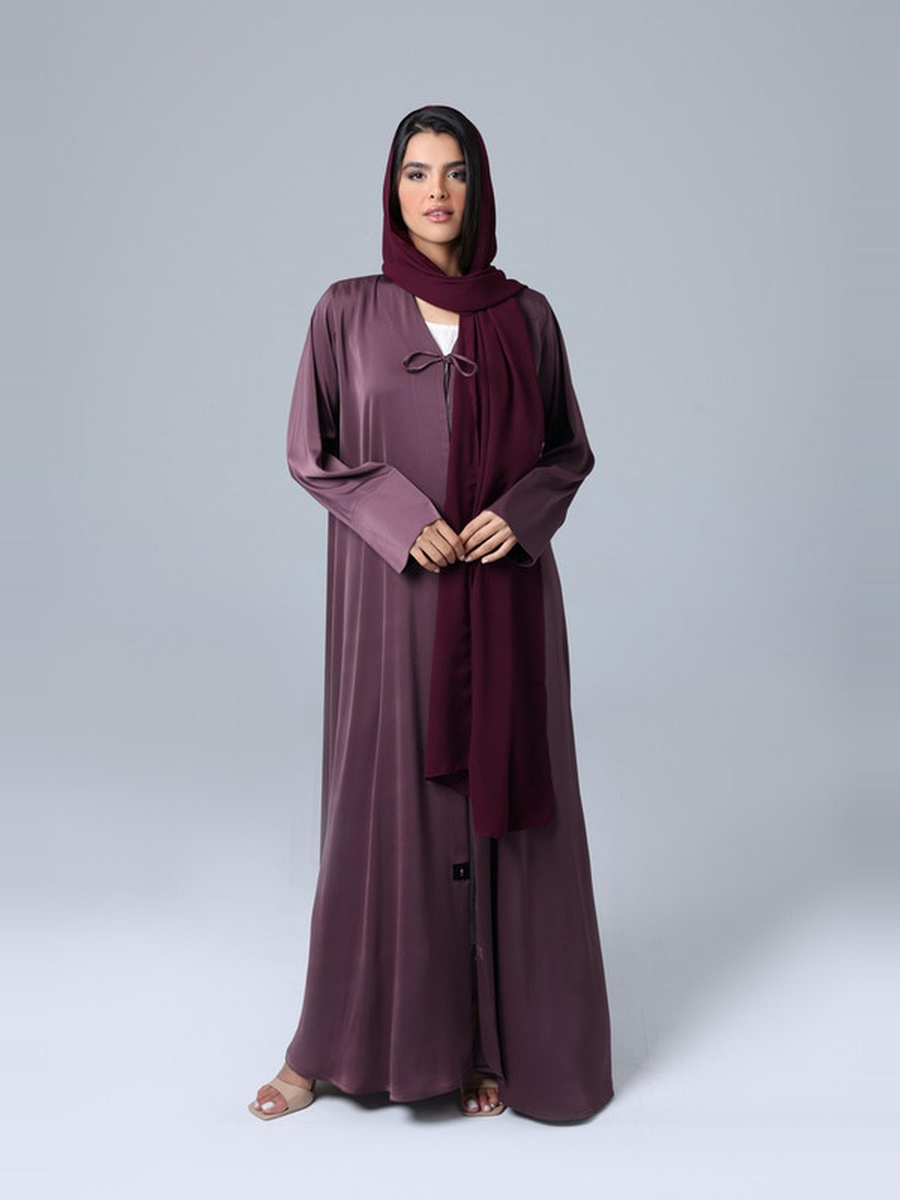Purple Open Front Tie Shimmer Look Abaya