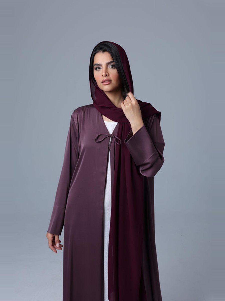 Purple Open Front Tie Shimmer Look Abaya