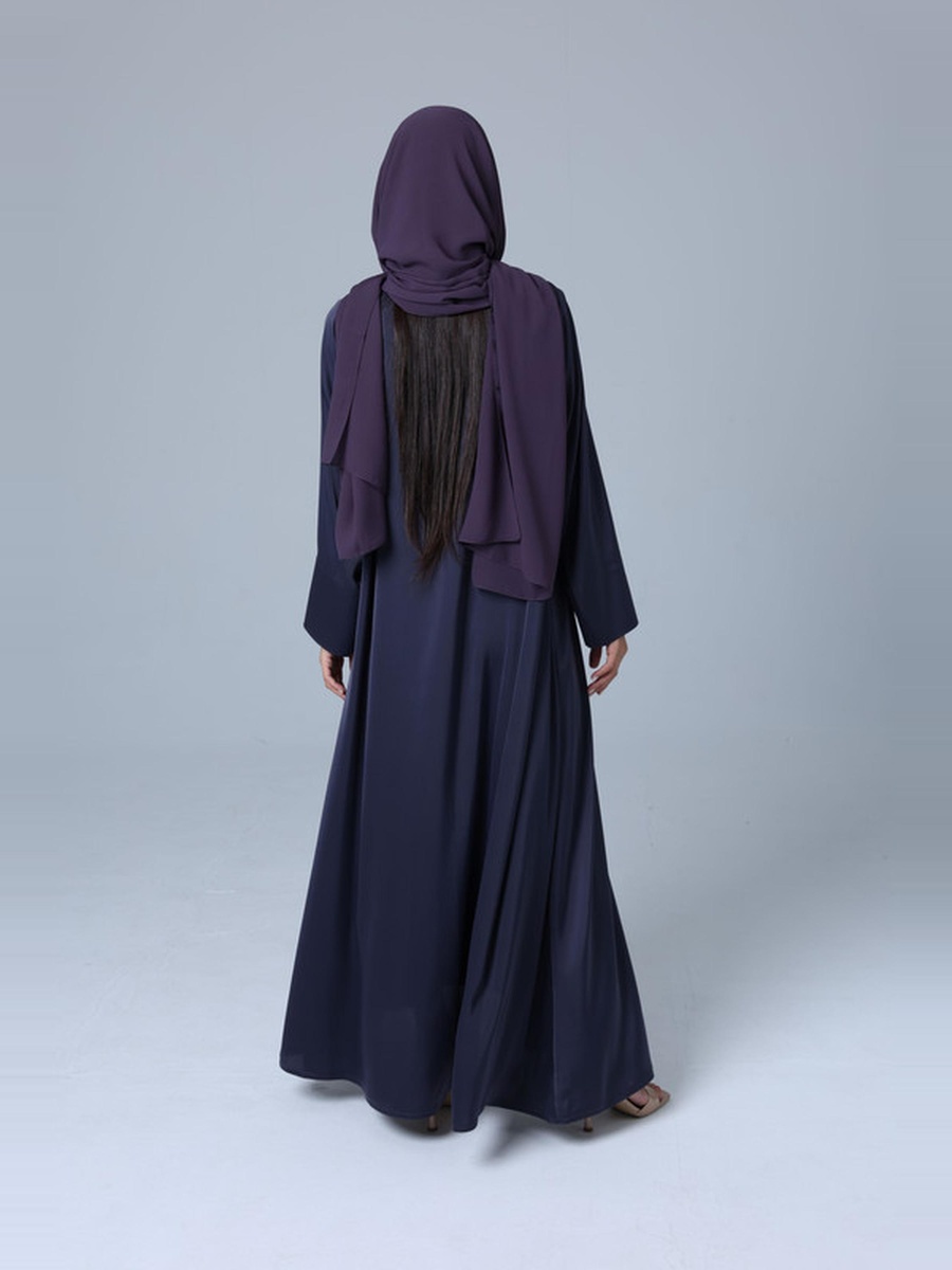 Dark Purple Open Front Tie Plain Abaya