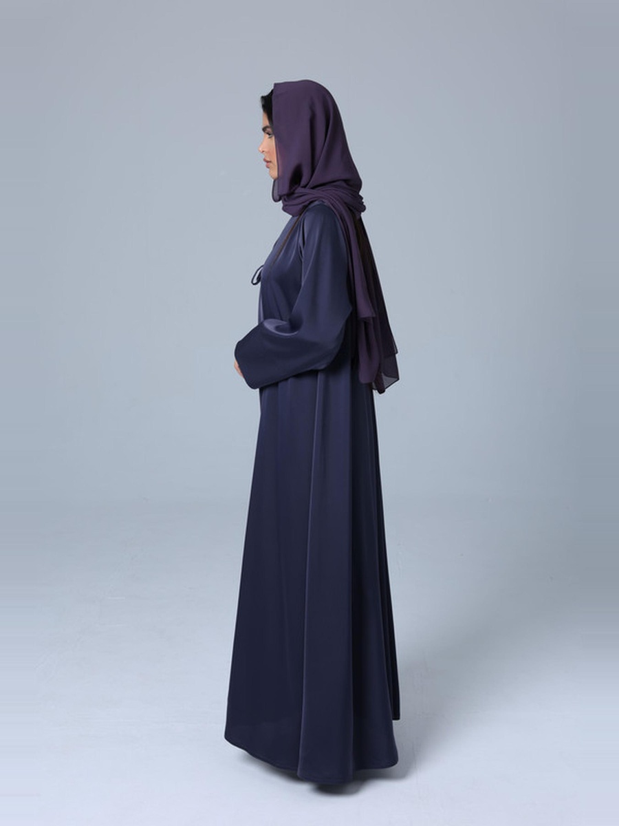 Dark Purple Open Front Tie Plain Abaya