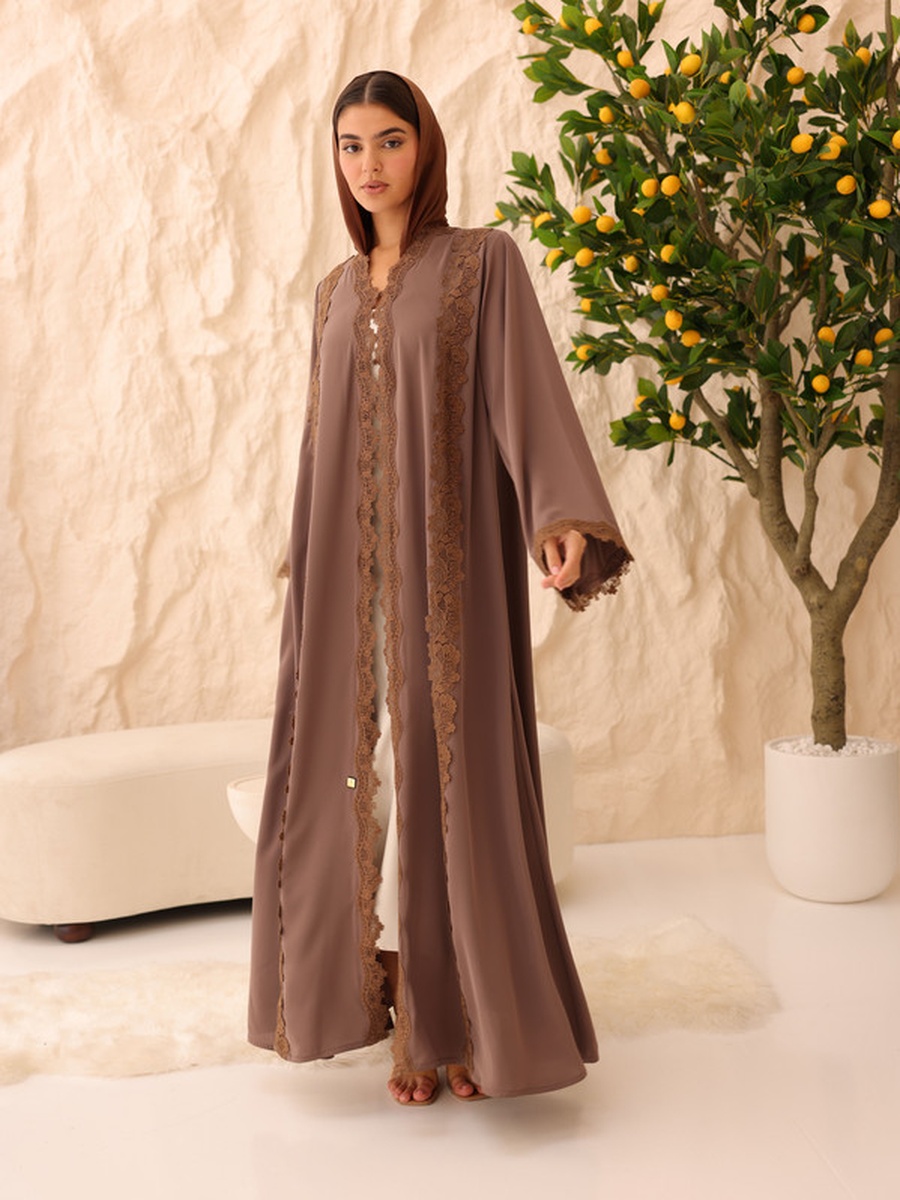 Brown Lace Insert Abaya