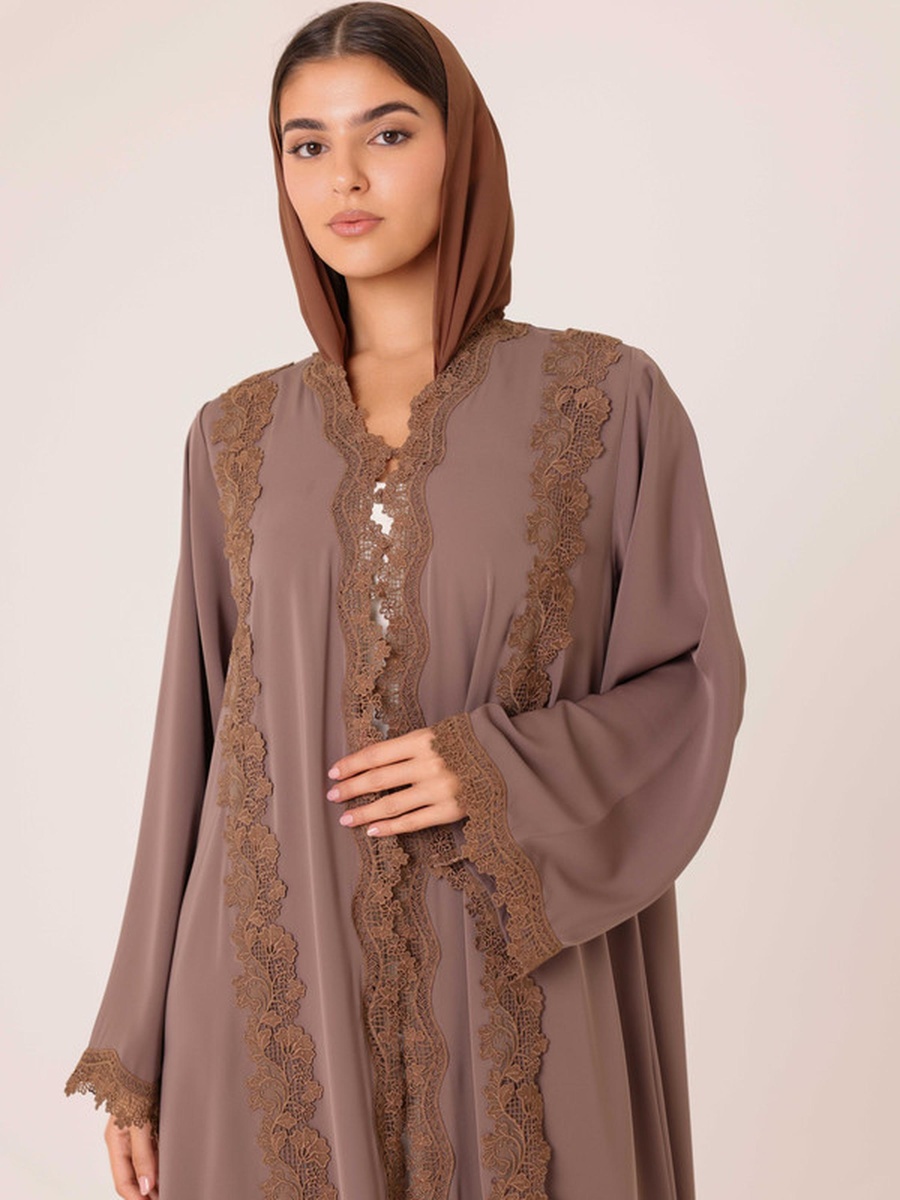 Brown Lace Insert Abaya