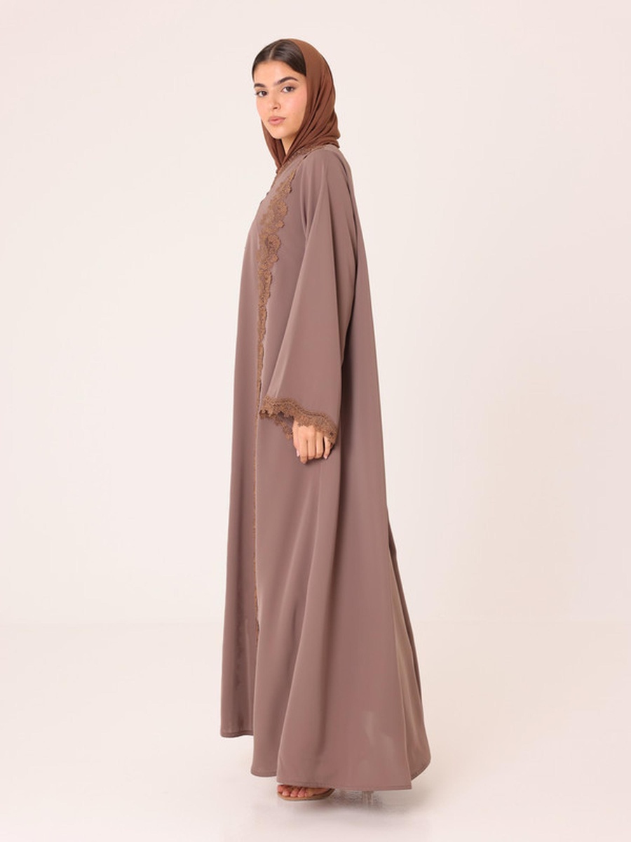 Brown Lace Insert Abaya