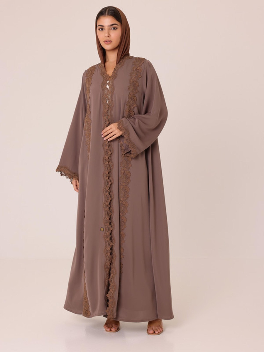 Brown Lace Insert Abaya