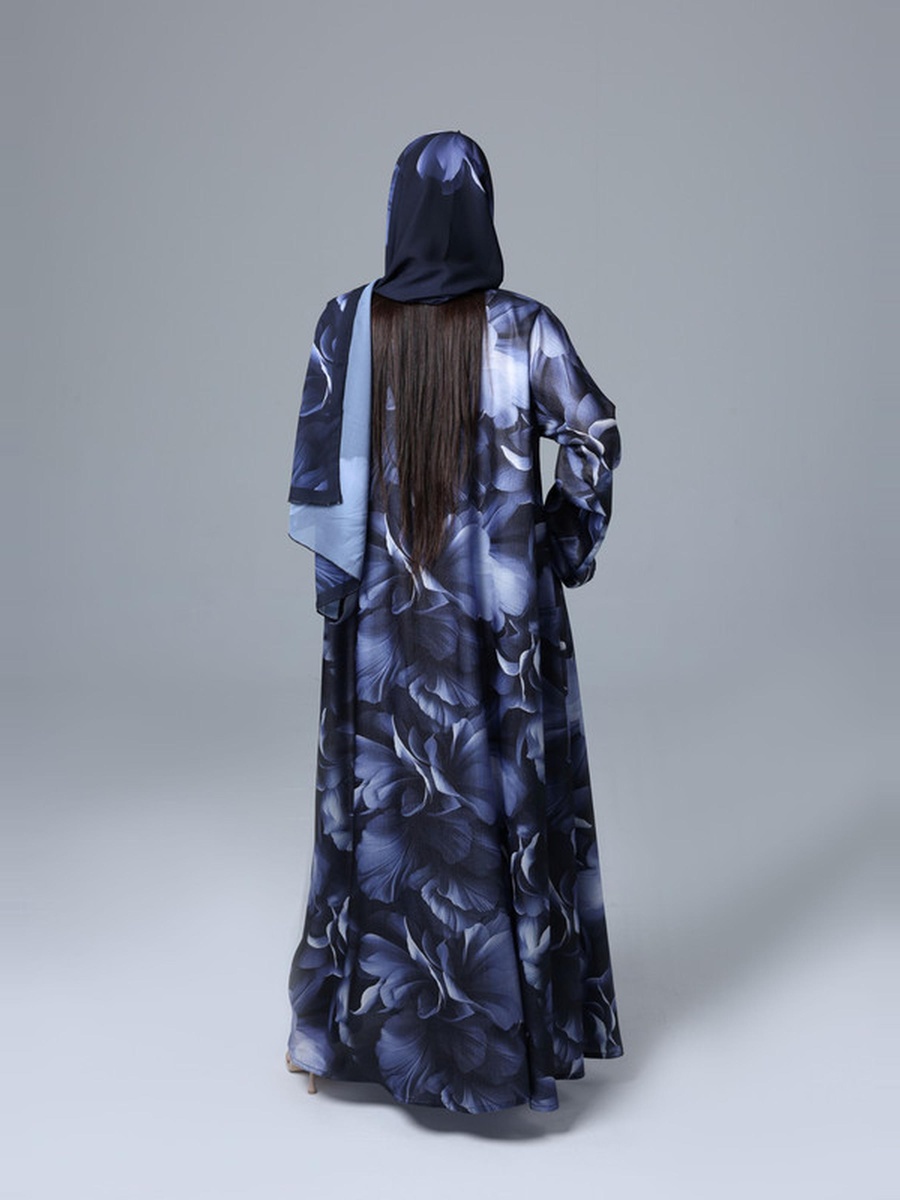 Blue Floral Print Haze Abaya