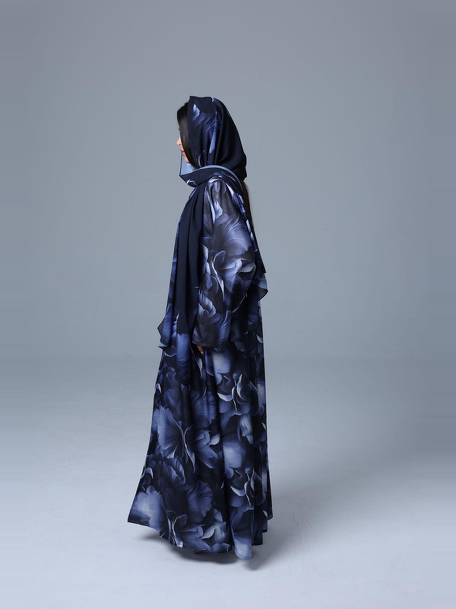 Blue Floral Print Haze Abaya