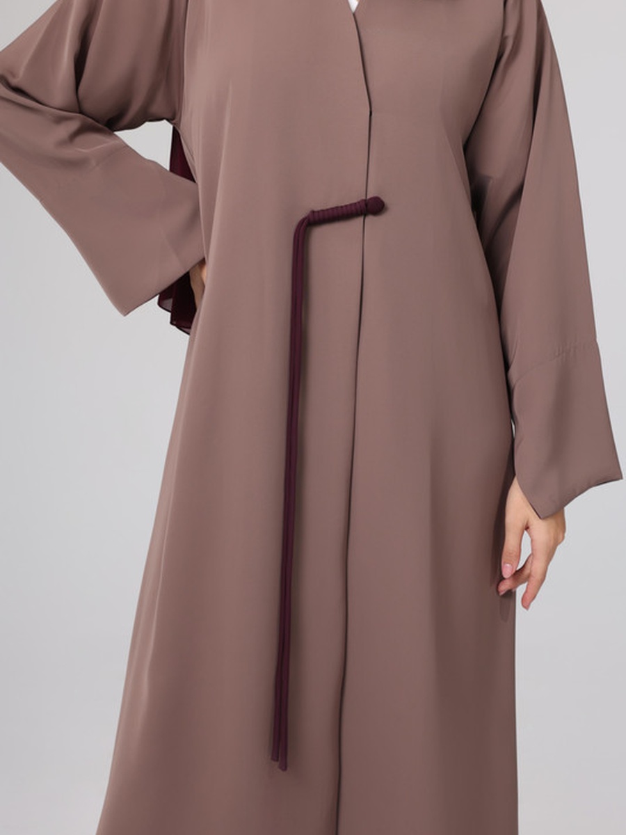 Brown Solid Front Detail Straight Cut Abaya