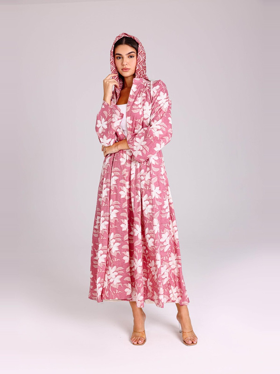 Pink Autumn Leaves Print Design Abaya